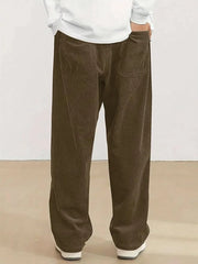 Mens Corduroy Casual Pants Fashion Loose Fit Wide Leg Pants Straight Sweatpants Elastic Waist Drawstring