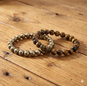 Tiger Eye and Golden Pyrite Bracelet Combo Set | Natural Stone Beaded Bracelets for Self Protection and Money Attraction | Healing Crystal Jewelry for Unisex Adults, 2 Piece Set